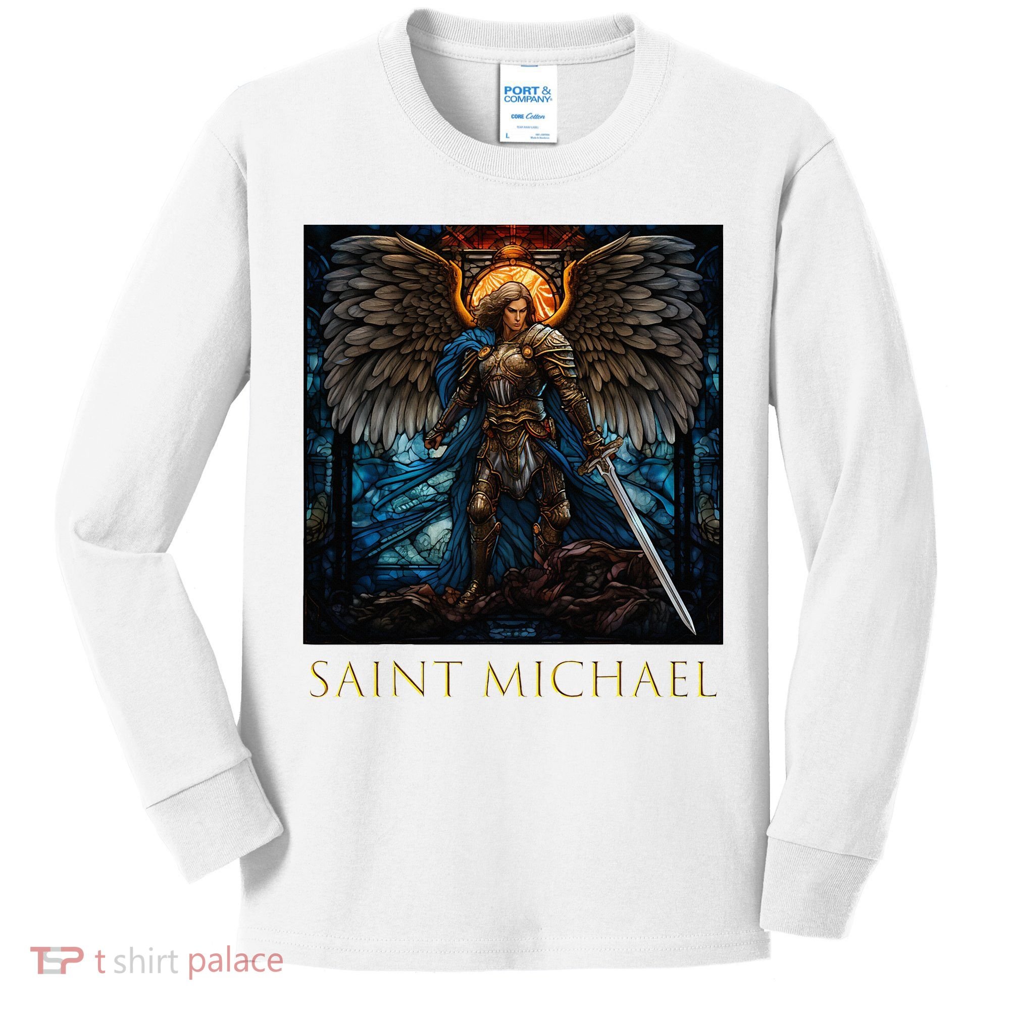 Saint Michael The Archangel Stained Glass Kids Long Sleeve Shirt