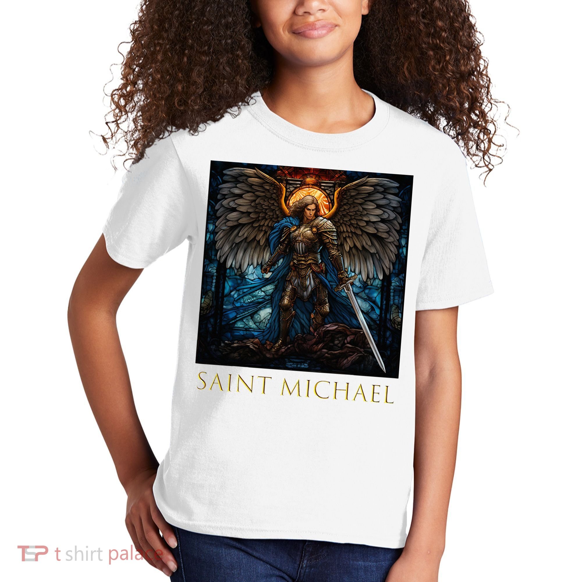 Saint Michael The Archangel Stained Glass Kids T-Shirt