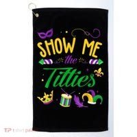 Show Me The Titties Funny Mardi Gras Golf Towel thumb 0