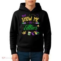 Show Me The Titties Funny Mardi Gras Kids Hoodie thumb 4