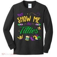 Show Me The Titties Funny Mardi Gras Kids Long Sleeve Shirt thumb 0