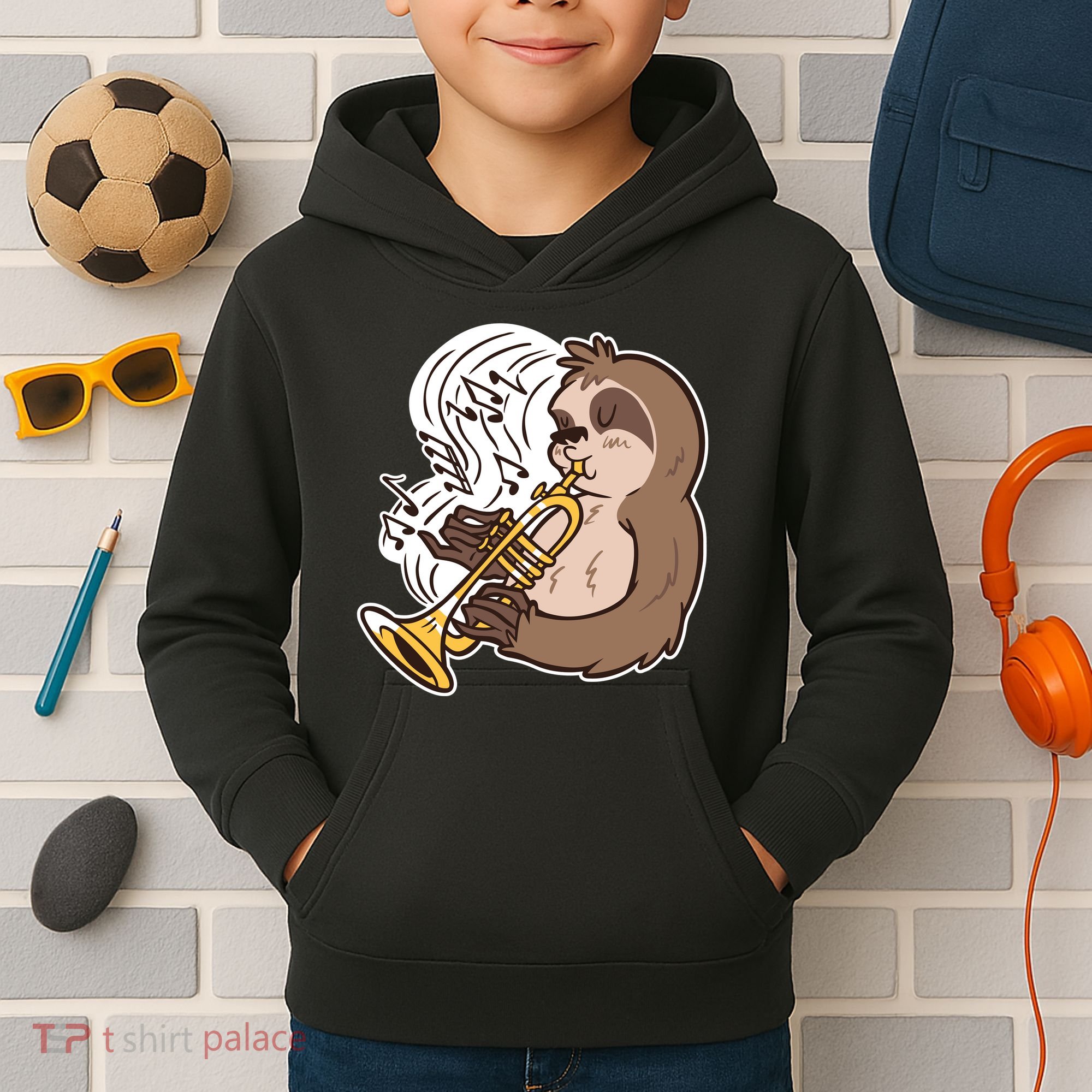 Sloth Musical Trumpet Kids Hoodie