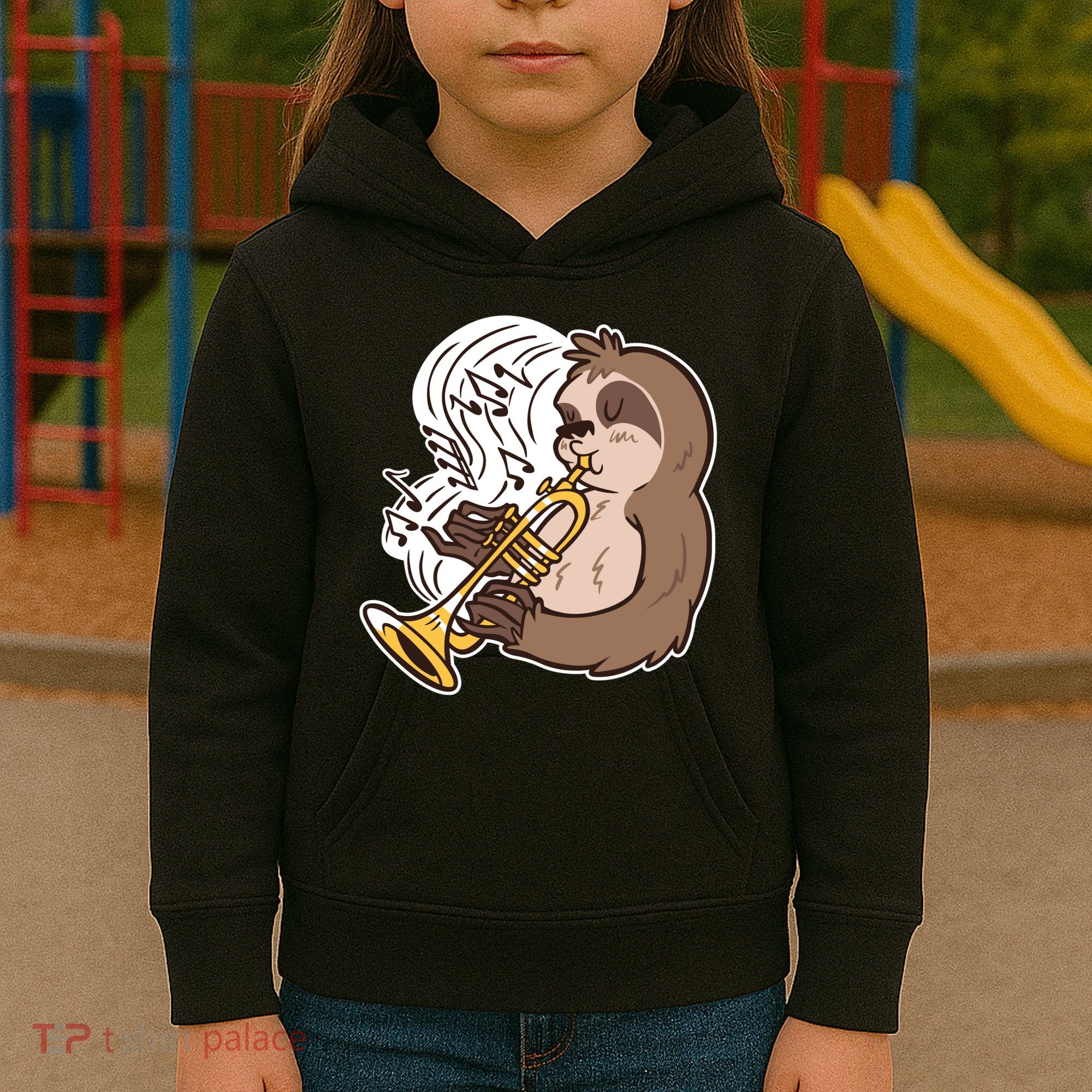 Sloth Musical Trumpet Kids Hoodie