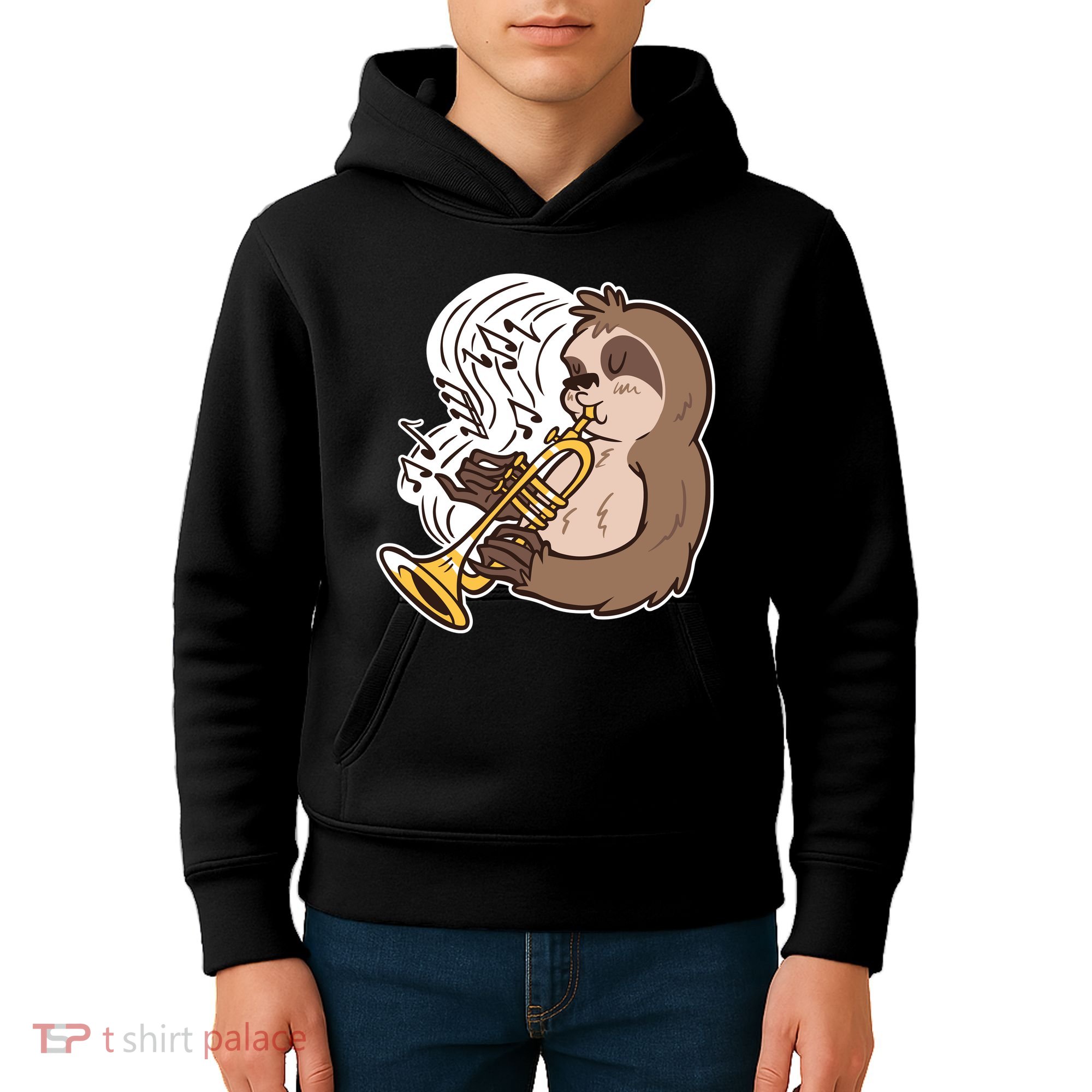 Sloth Musical Trumpet Kids Hoodie