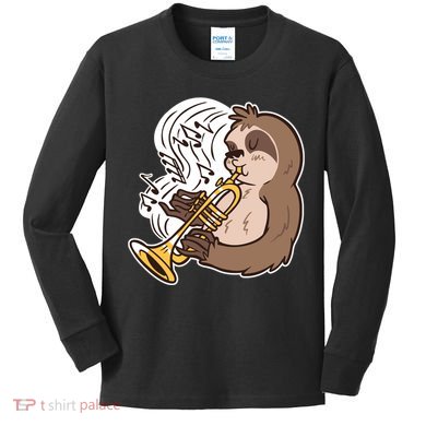 Sloth Musical Trumpet Kids Long Sleeve Shirt