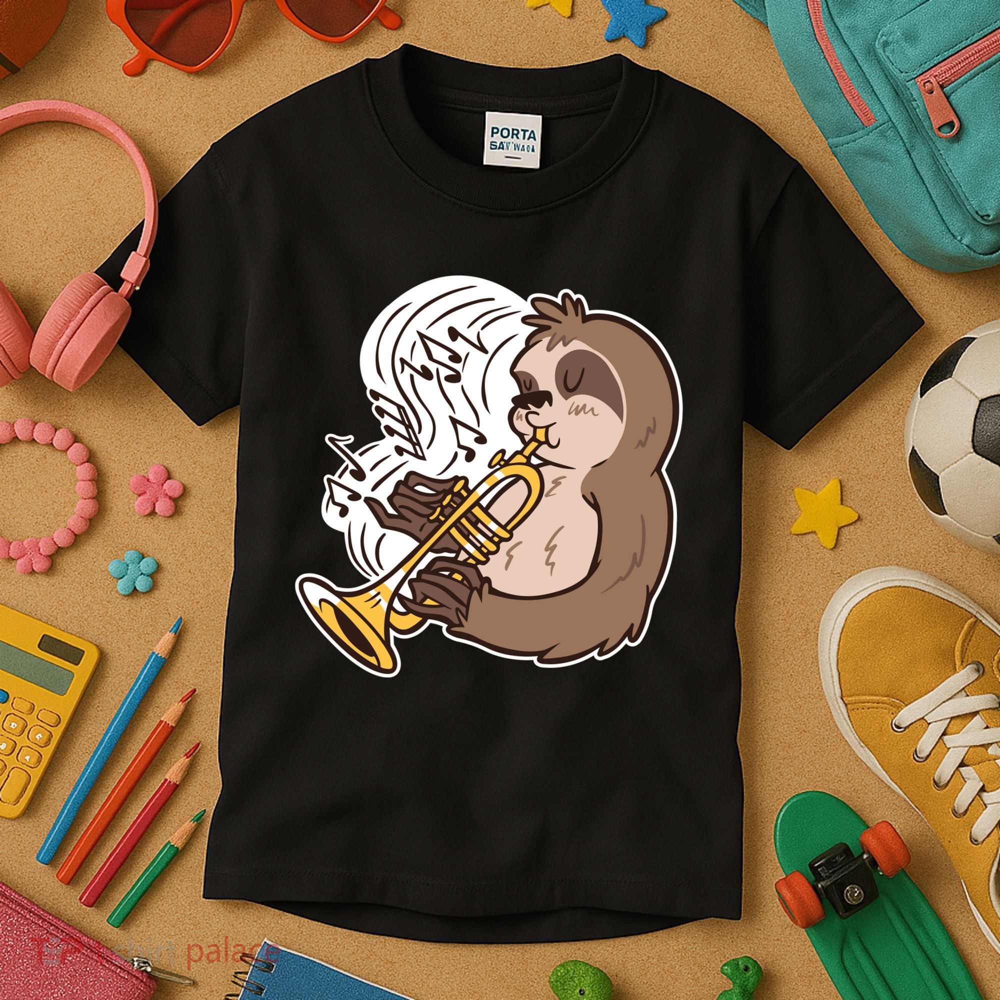 Sloth Musical Trumpet Kids T-Shirt