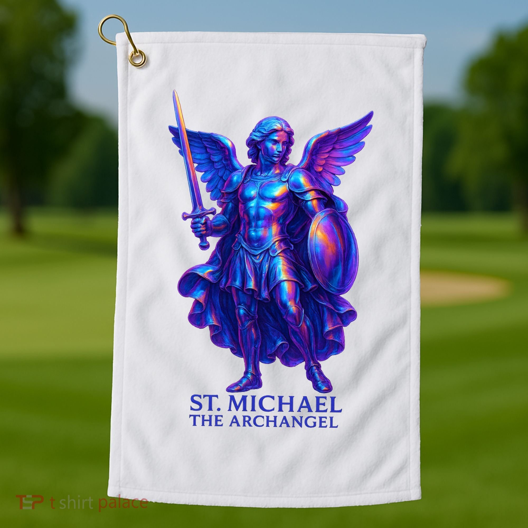 St. Michael The Archangel Iridescent 3d Art Golf Towel