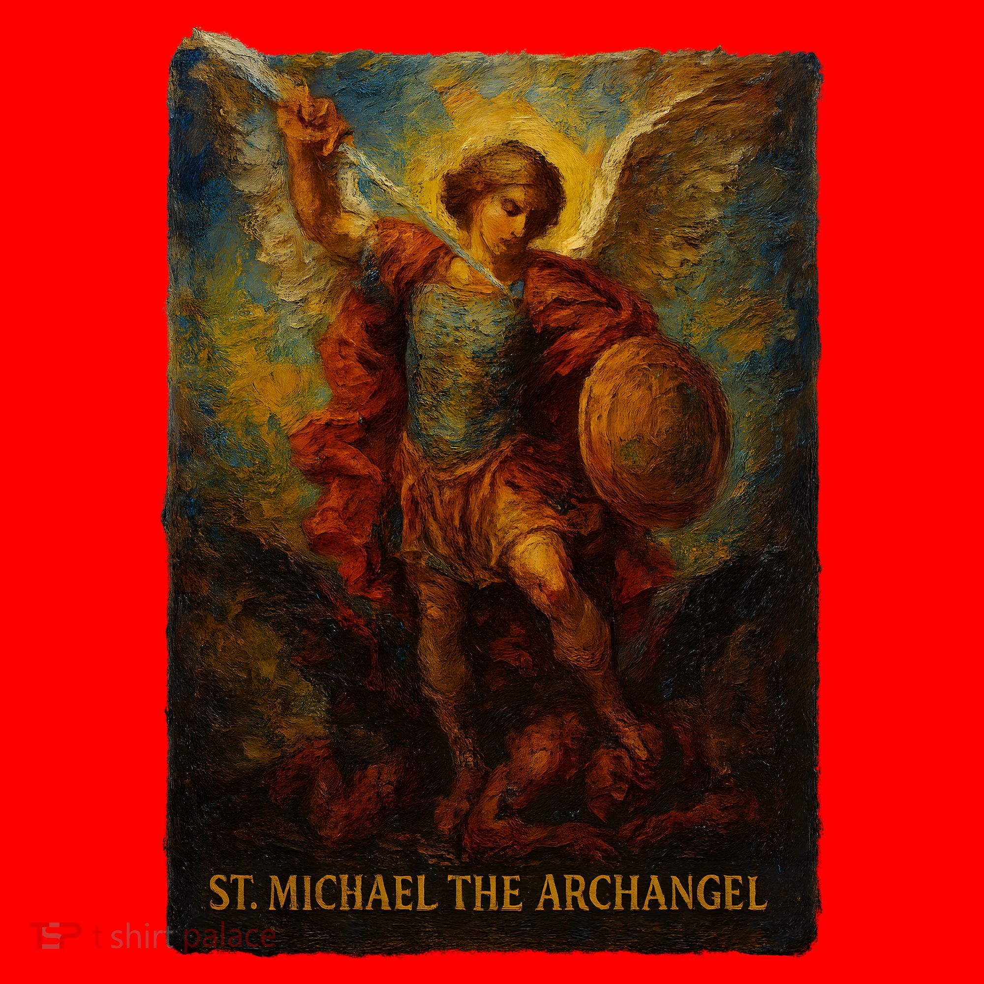 St. Michael The Archangel Digital Impasto Painting Santa Hat