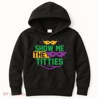 Show Me The Titties Funny Mardi Gras Meme Kids Hoodie thumb 0
