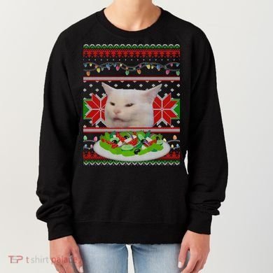 Smug Table Cat Meme Ugly Christmas Women's Sweatshirt