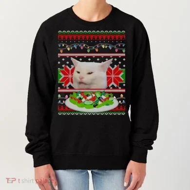 Smug Table Cat Meme Ugly Christmas Women's Sweatshirt