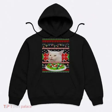 Smug Table Cat Meme Ugly Christmas Hoodie