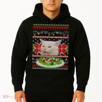 Smug Table Cat Meme Ugly Christmas Hoodie thumb 2