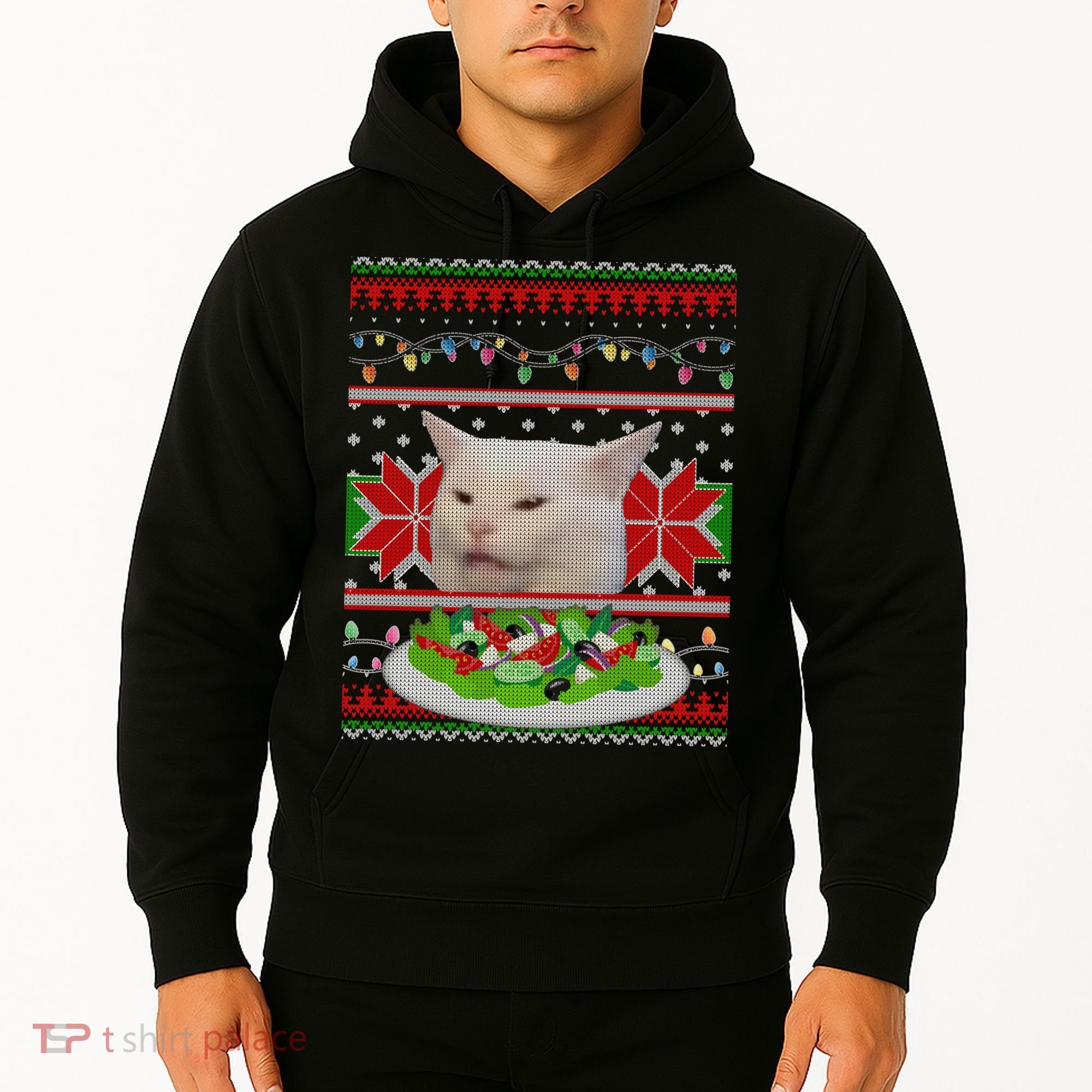 Smug Table Cat Meme Ugly Christmas Hoodie