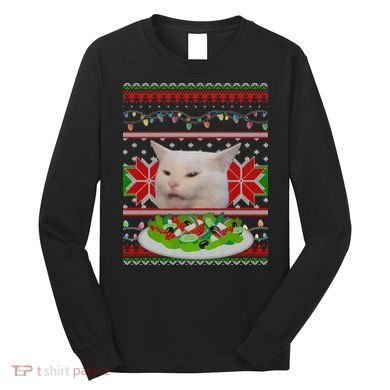 Smug Table Cat Meme Ugly Christmas Long Sleeve Shirt
