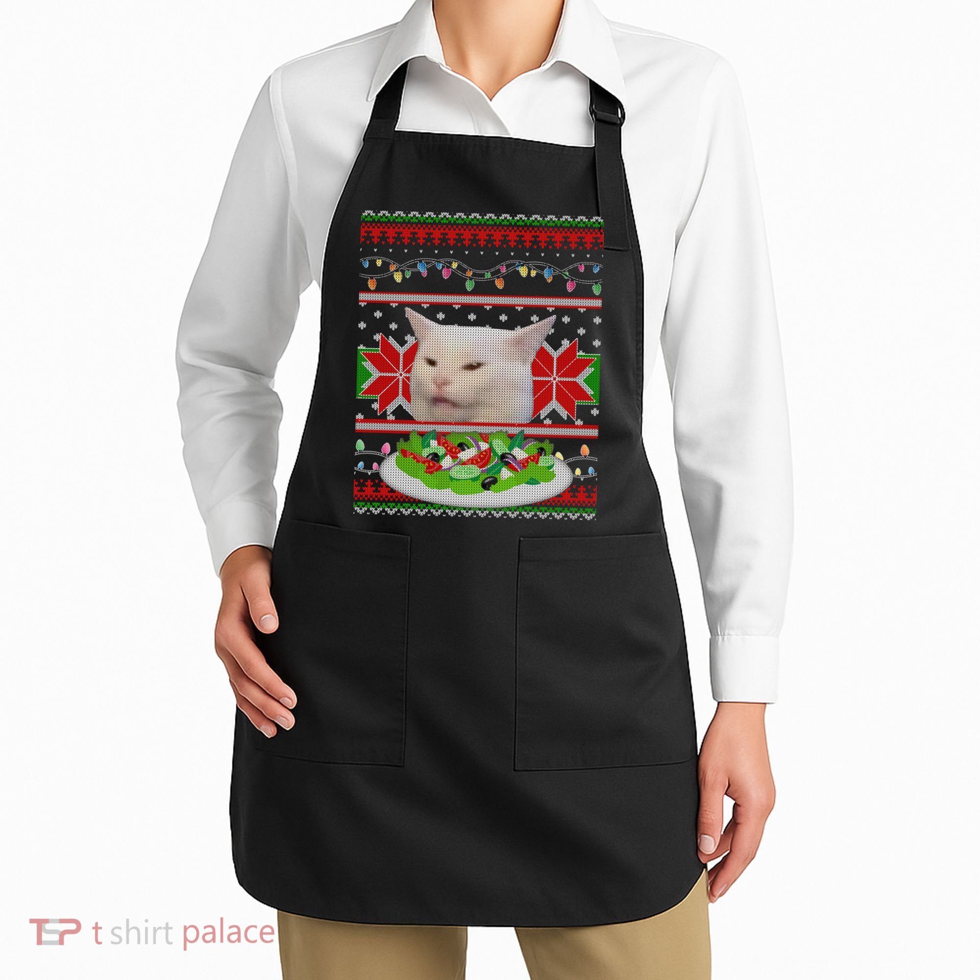 Smug Table Cat Meme Ugly Christmas Apron