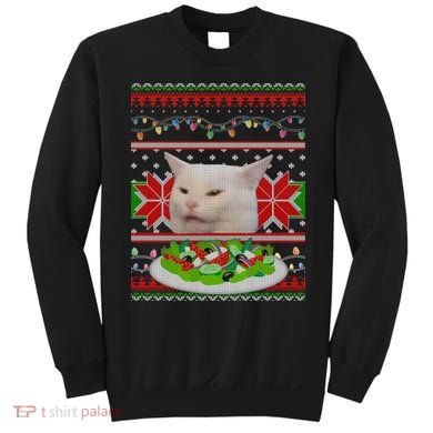 Smug Table Cat Meme Ugly Christmas Sweatshirt