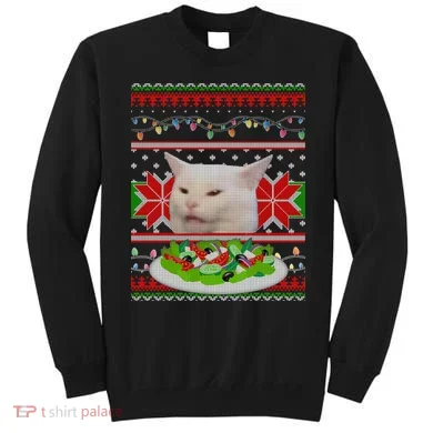 Smug Table Cat Meme Ugly Christmas Sweatshirt