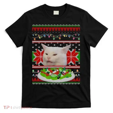 Smug Table Cat Meme Ugly Christmas T-Shirt