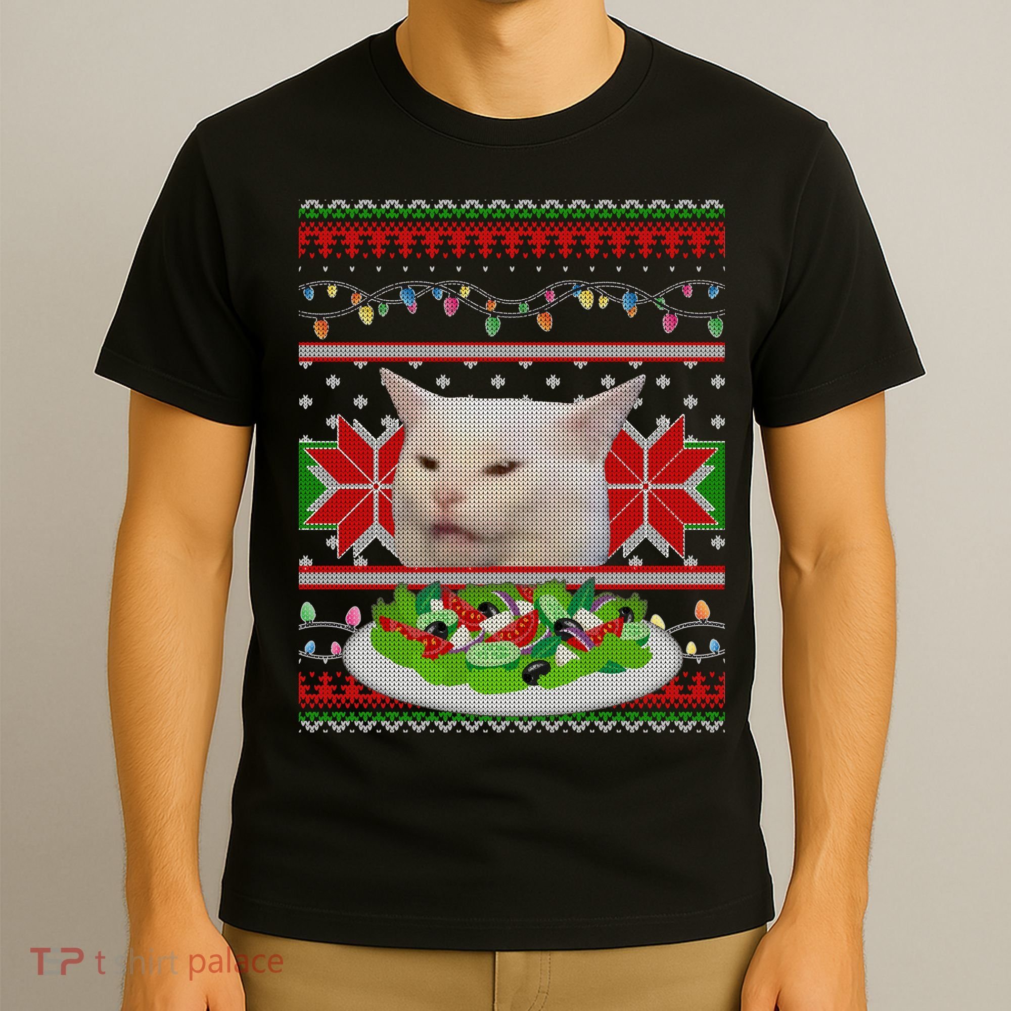 Smug Table Cat Meme Ugly Christmas T-Shirt