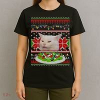 Smug Table Cat Meme Ugly Christmas T-Shirt thumb 4