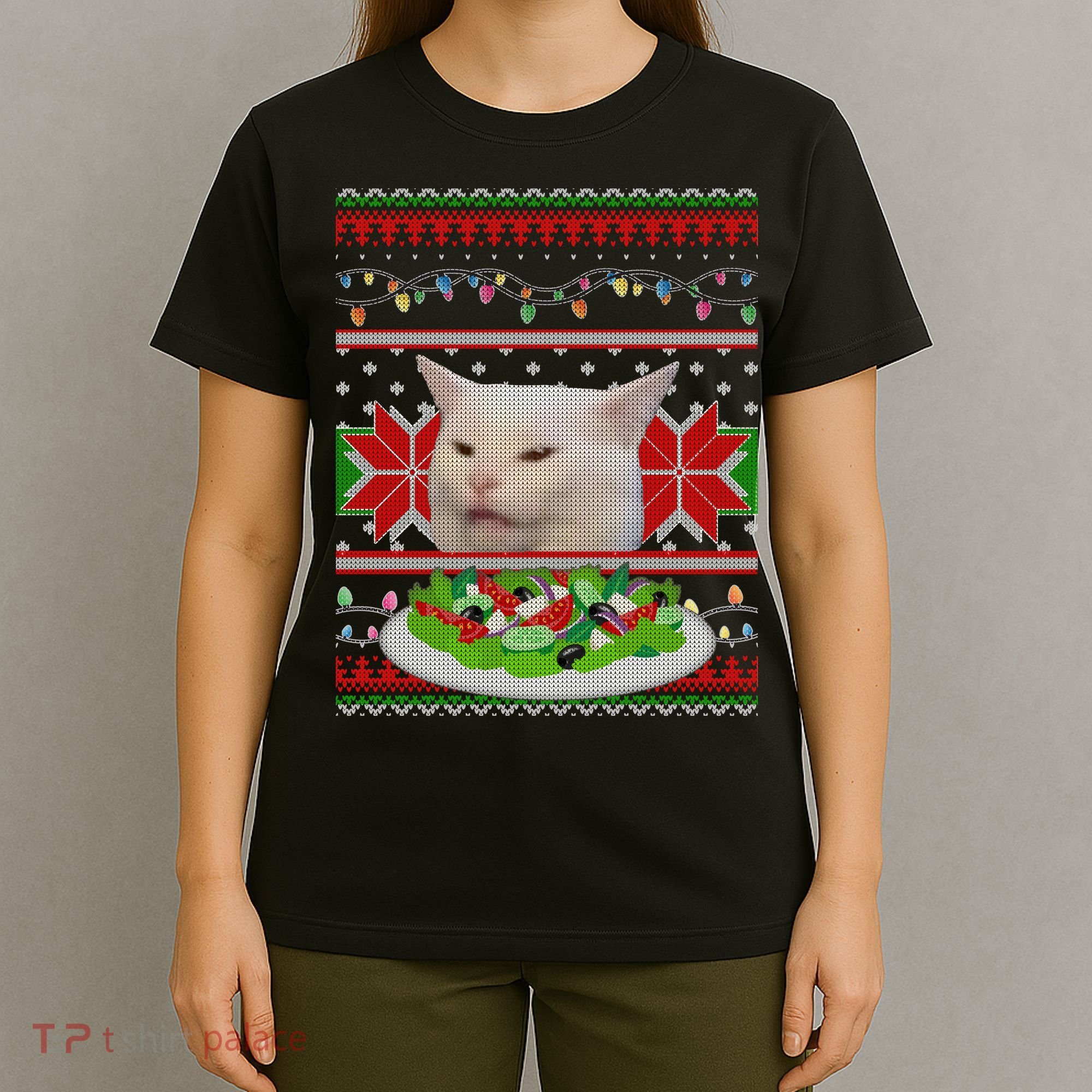 Smug Table Cat Meme Ugly Christmas T-Shirt