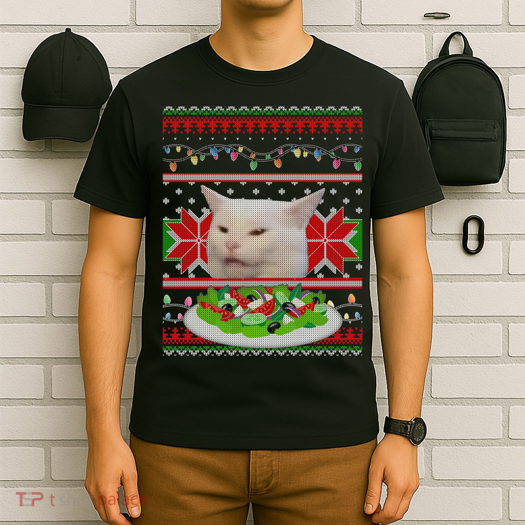 Smug Table Cat Meme Ugly Christmas T-Shirt