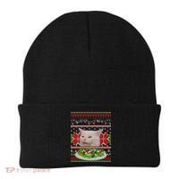 Smug Table Cat Meme Ugly Christmas Beanie thumb 0