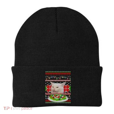 Smug Table Cat Meme Ugly Christmas Beanie