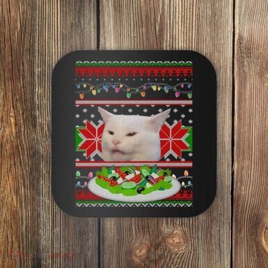 Smug Table Cat Meme Ugly Christmas Coaster