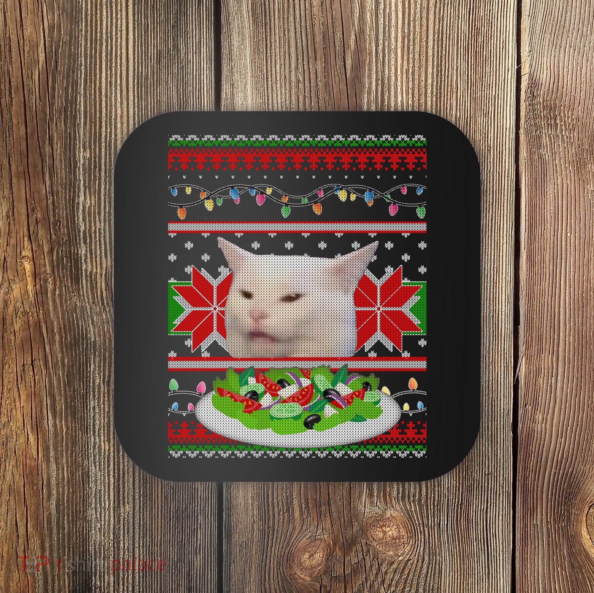 Smug Table Cat Meme Ugly Christmas Coaster