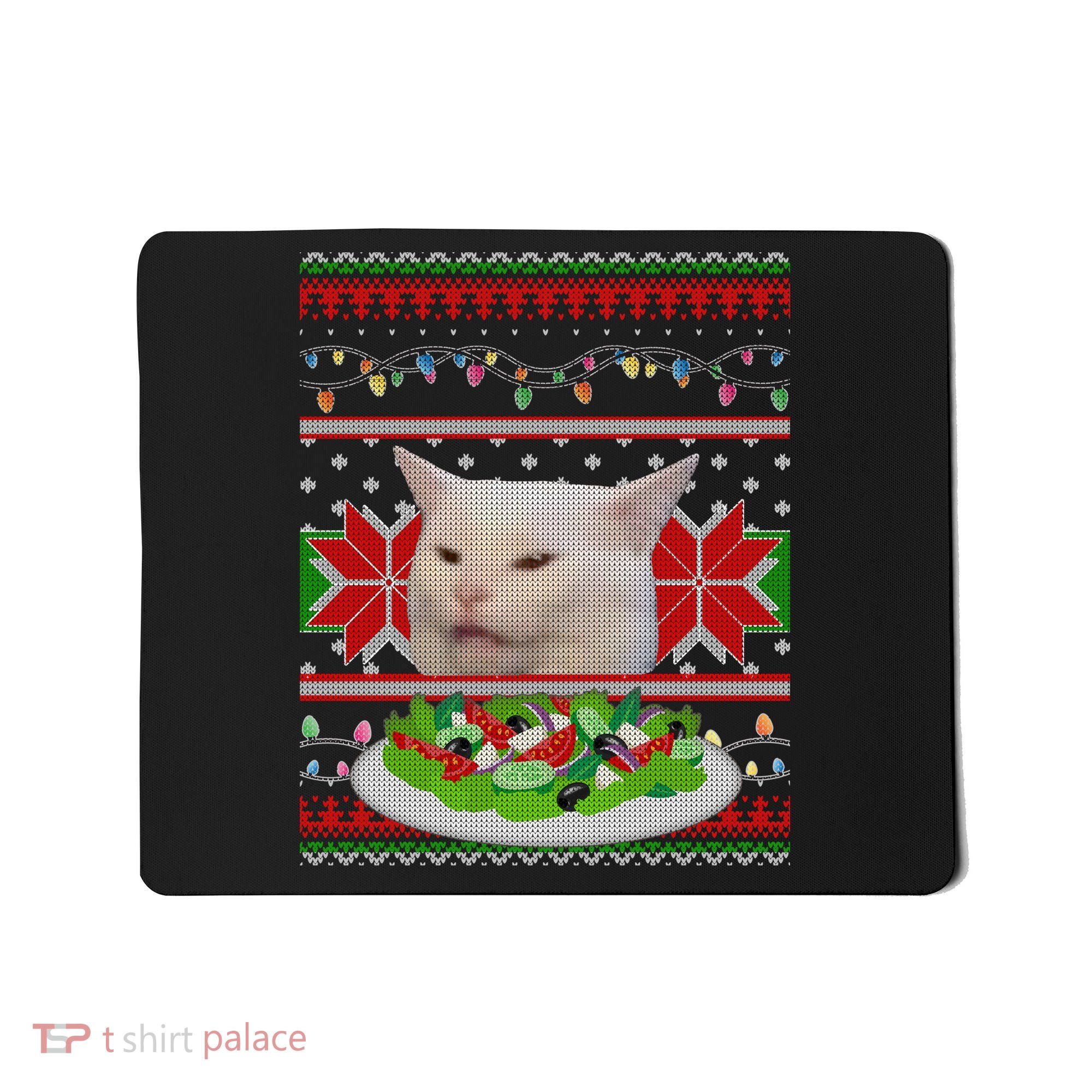 Smug Table Cat Meme Ugly Christmas Mousepad