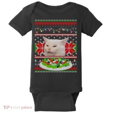 Smug Table Cat Meme Ugly Christmas Baby Bodysuit