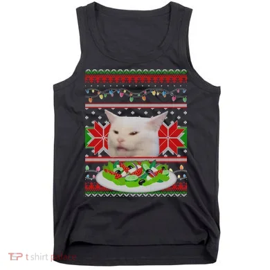 Smug Table Cat Meme Ugly Christmas Tank Top