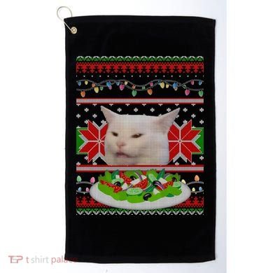 Smug Table Cat Meme Ugly Christmas Golf Towel