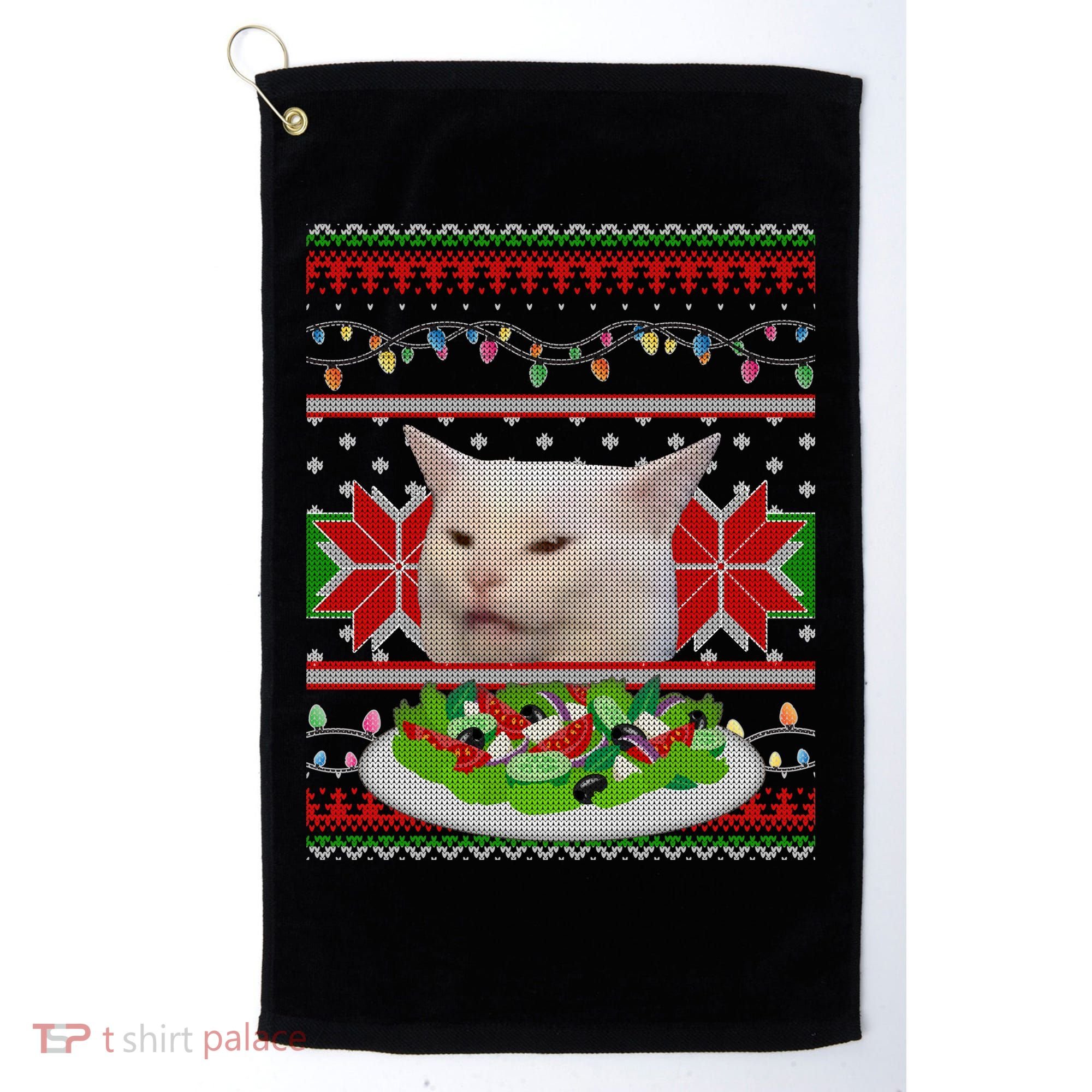 Smug Table Cat Meme Ugly Christmas Golf Towel
