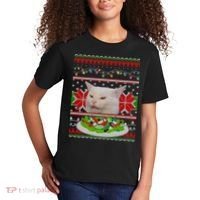 Smug Table Cat Meme Ugly Christmas Kids T-Shirt thumb 2