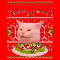 Smug Table Cat Meme Ugly Christmas Santa Hat thumb 1