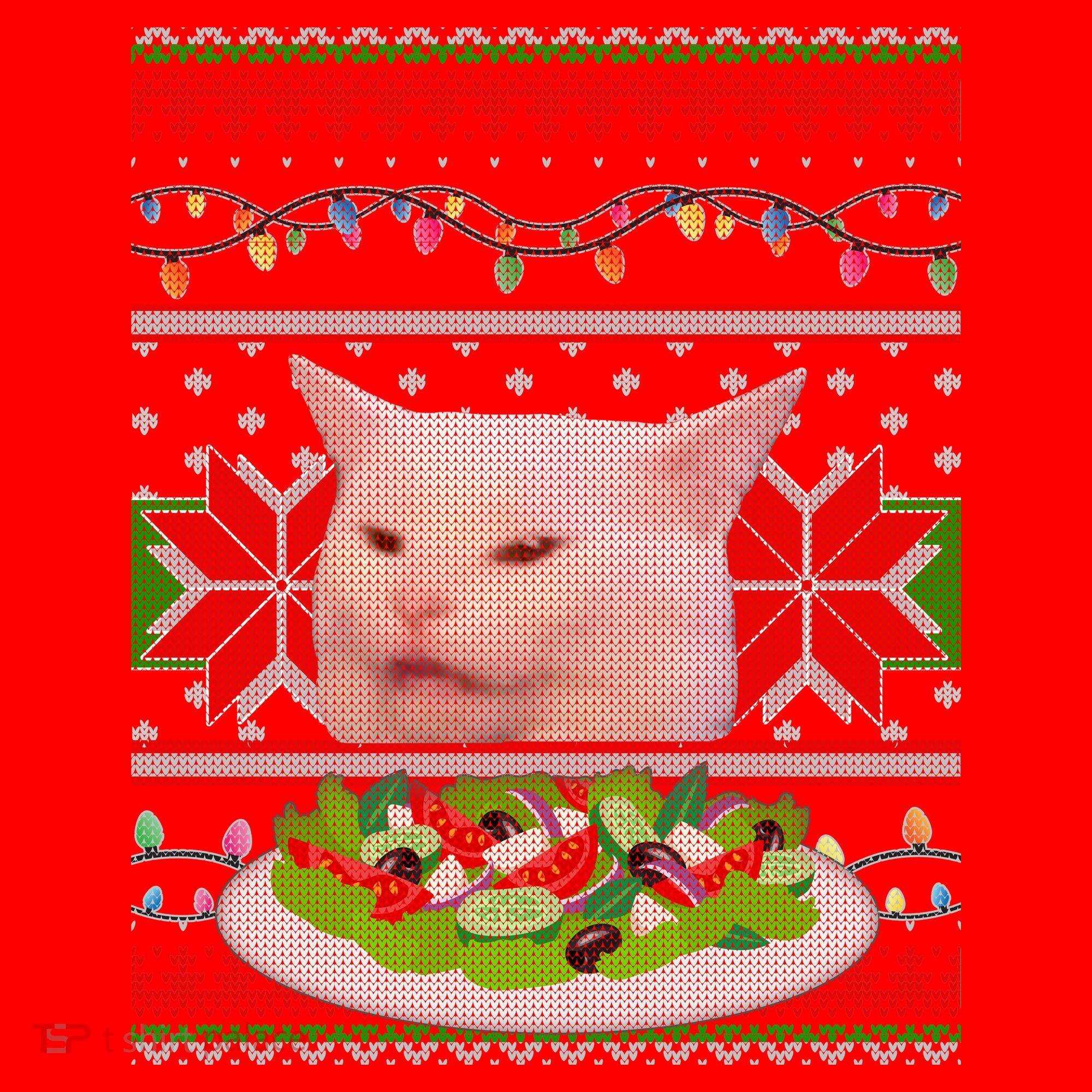 Smug Table Cat Meme Ugly Christmas Santa Hat