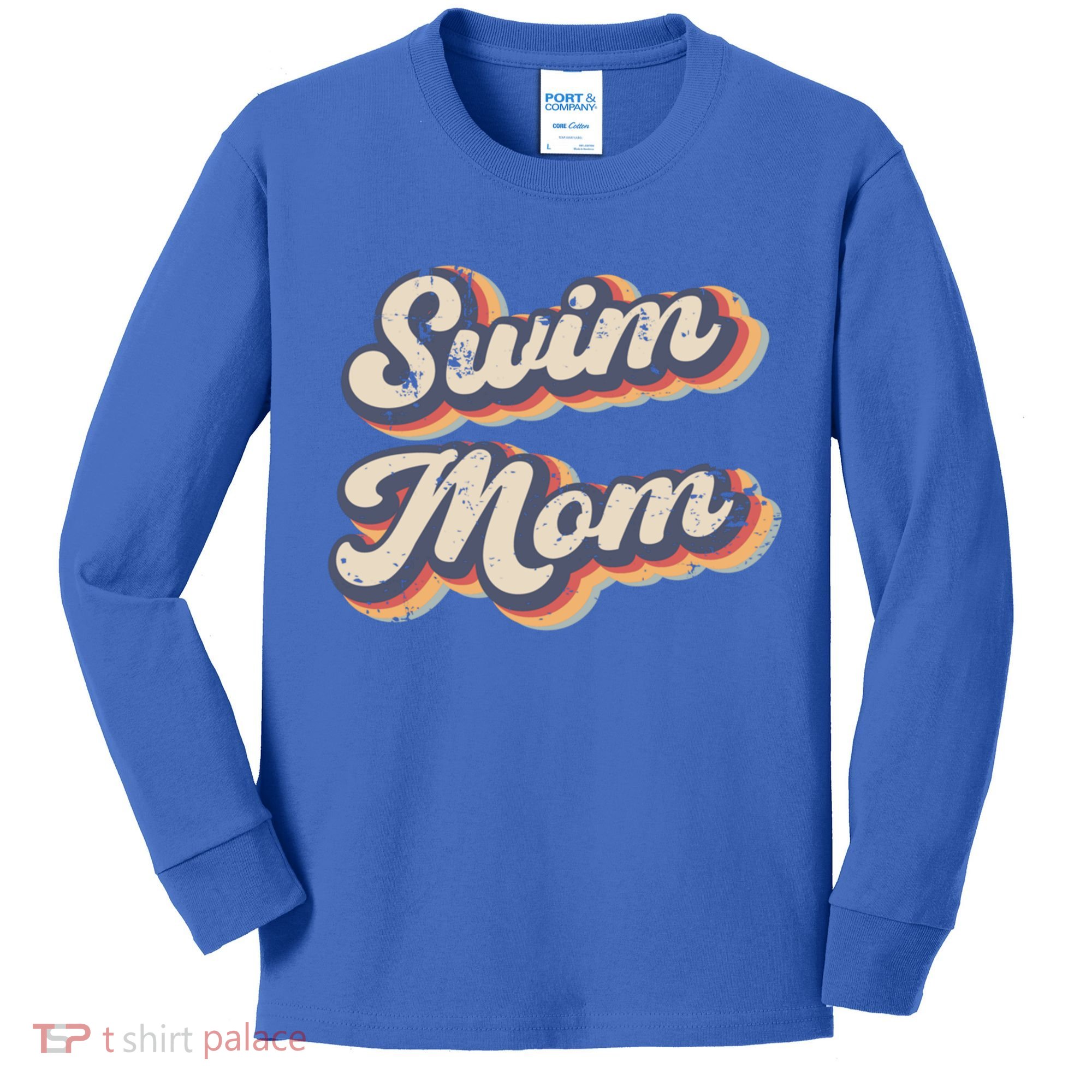 Swim Mom Vintage Rainbow Gift Kids Long Sleeve Shirt