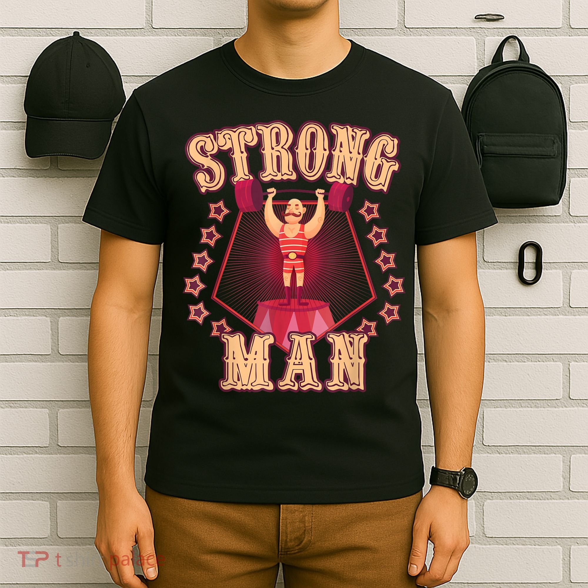 Strong Man Vintage Retro Circus Carnival Birthday Party T-Shirt