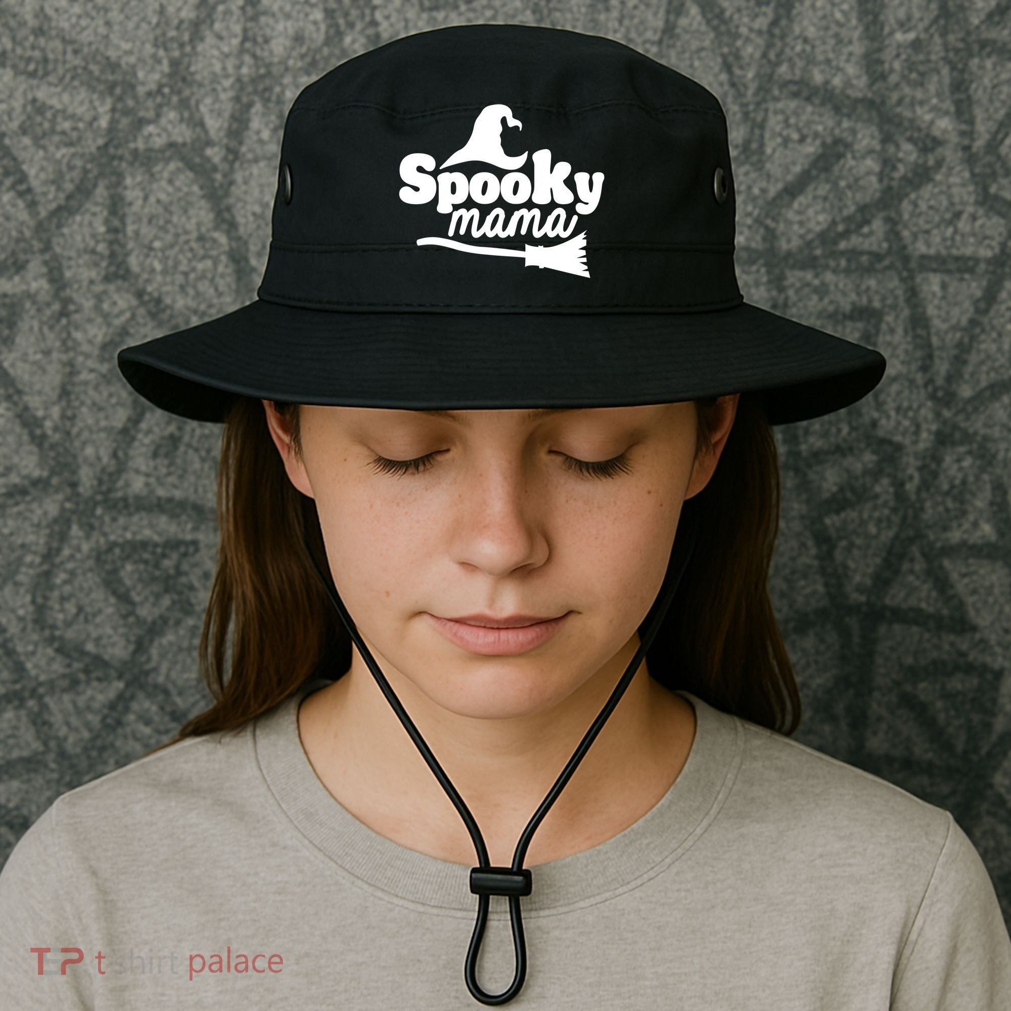 Spooky Mama Witch Broom Halloween Bucket Hat