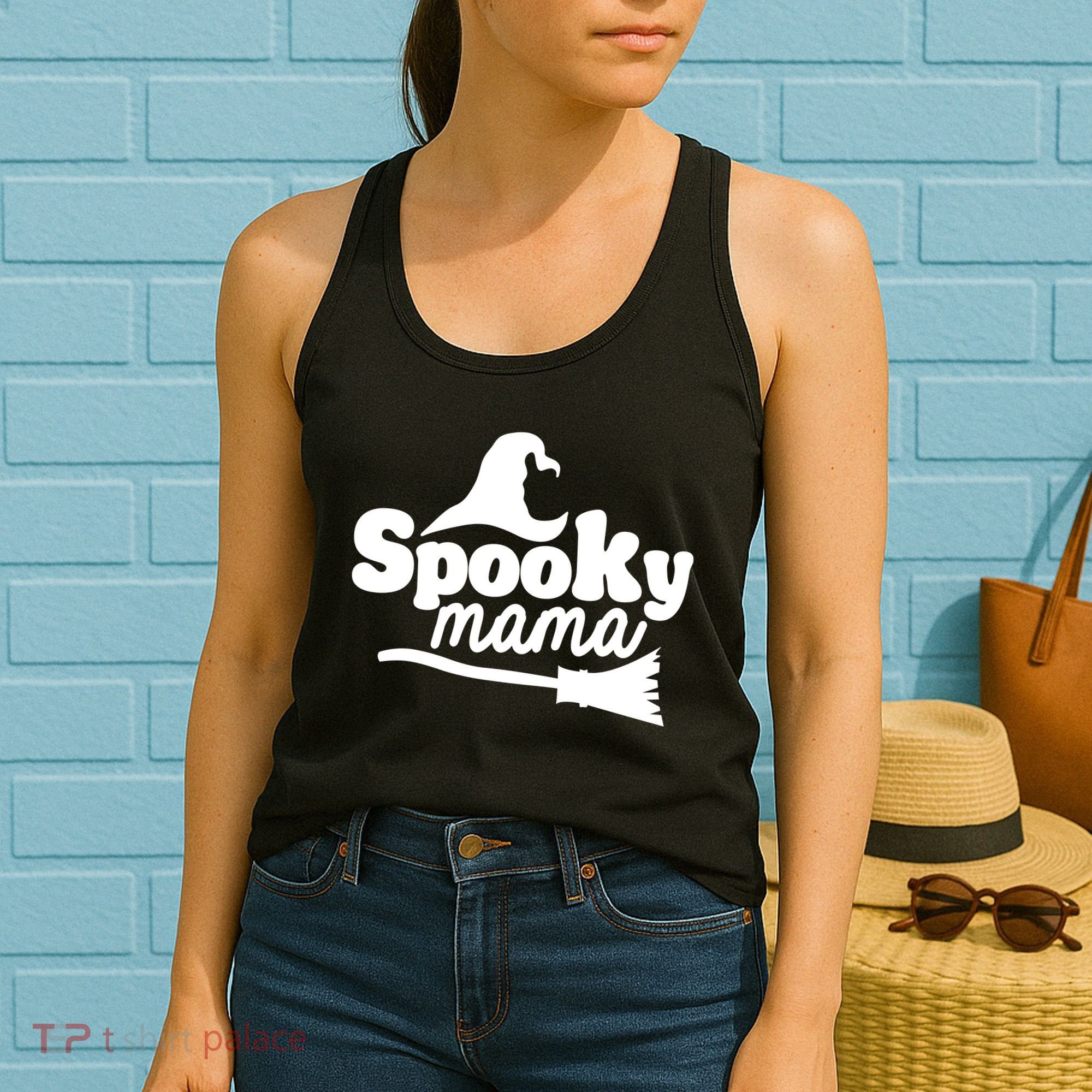 Spooky Mama Witch Broom Halloween Women's Tank Top