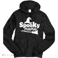 Spooky Mama Witch Broom Halloween Tie Dye Hoodie thumb 0