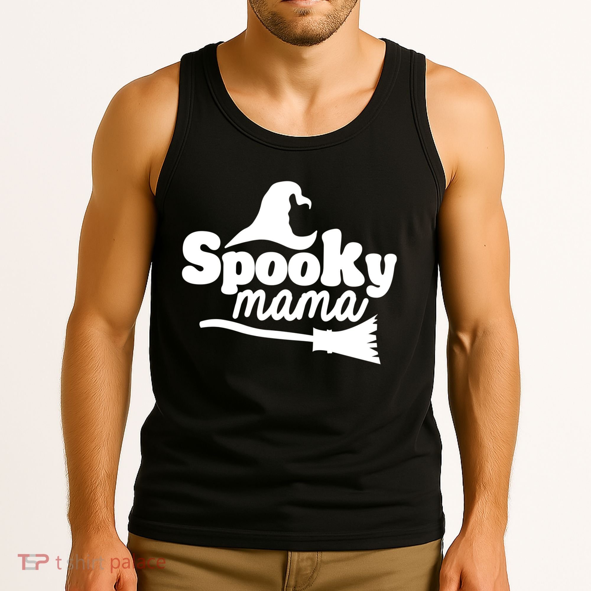 Spooky Mama Witch Broom Halloween Tank Top
