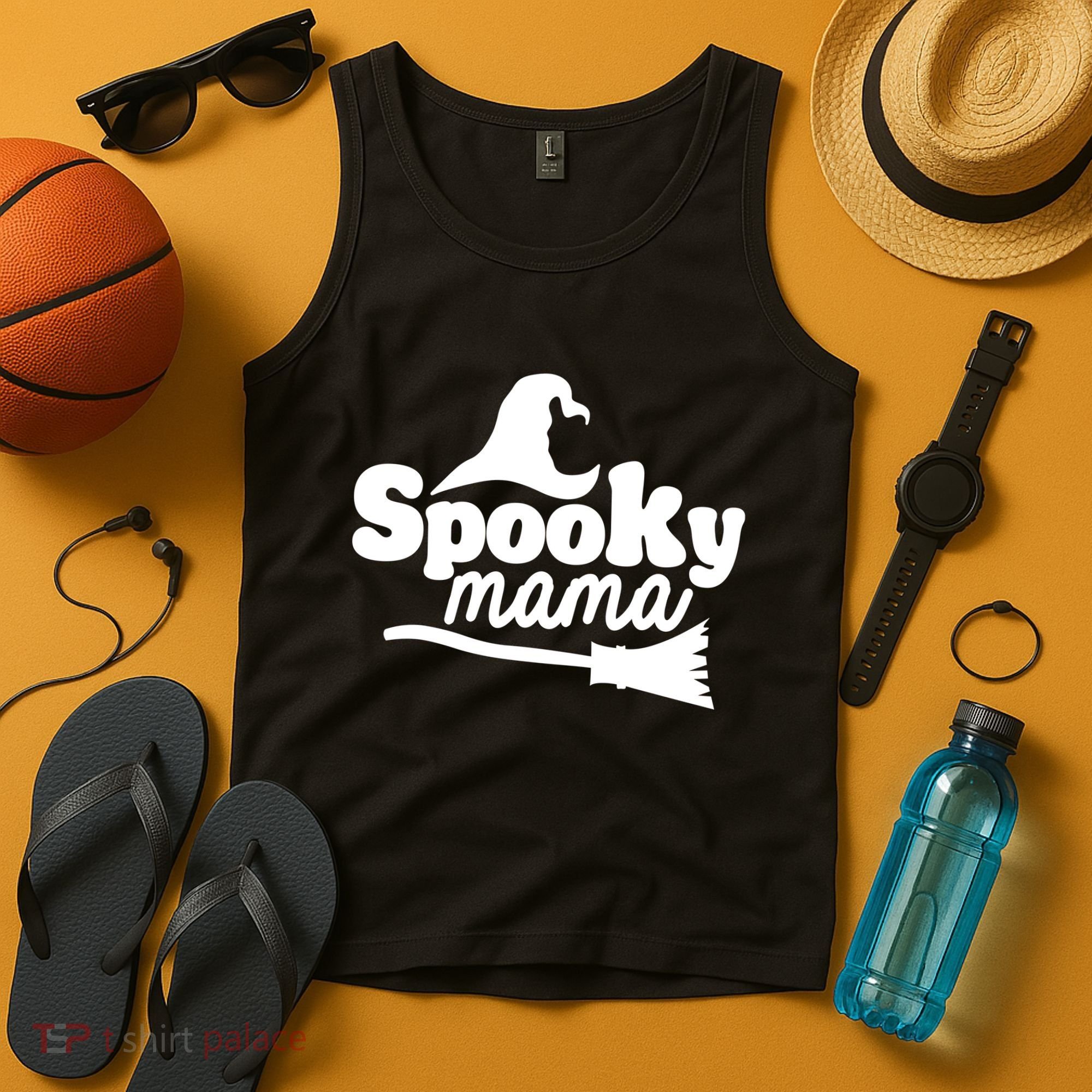 Spooky Mama Witch Broom Halloween Tank Top