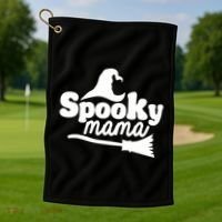 Spooky Mama Witch Broom Halloween Golf Towel thumb 1