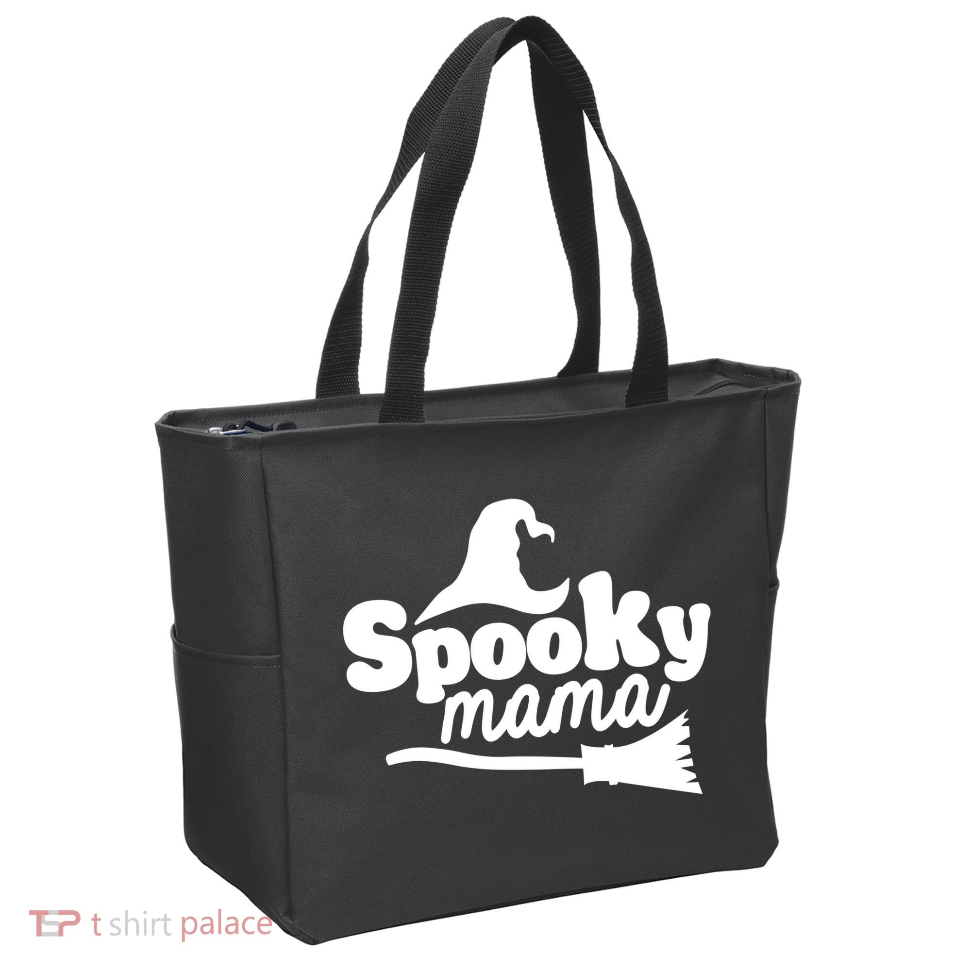 Spooky Mama Witch Broom Halloween Tote Bag