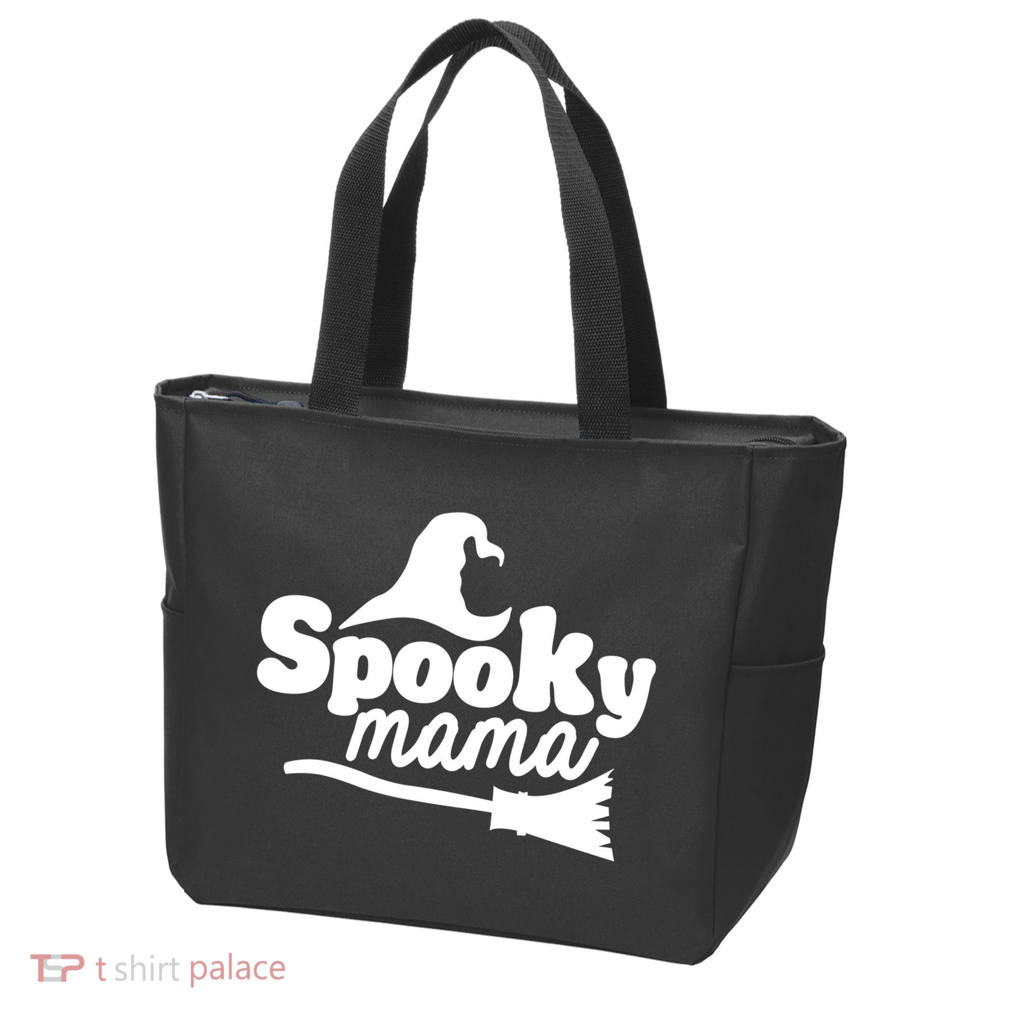 Spooky Mama Witch Broom Halloween Tote Bag