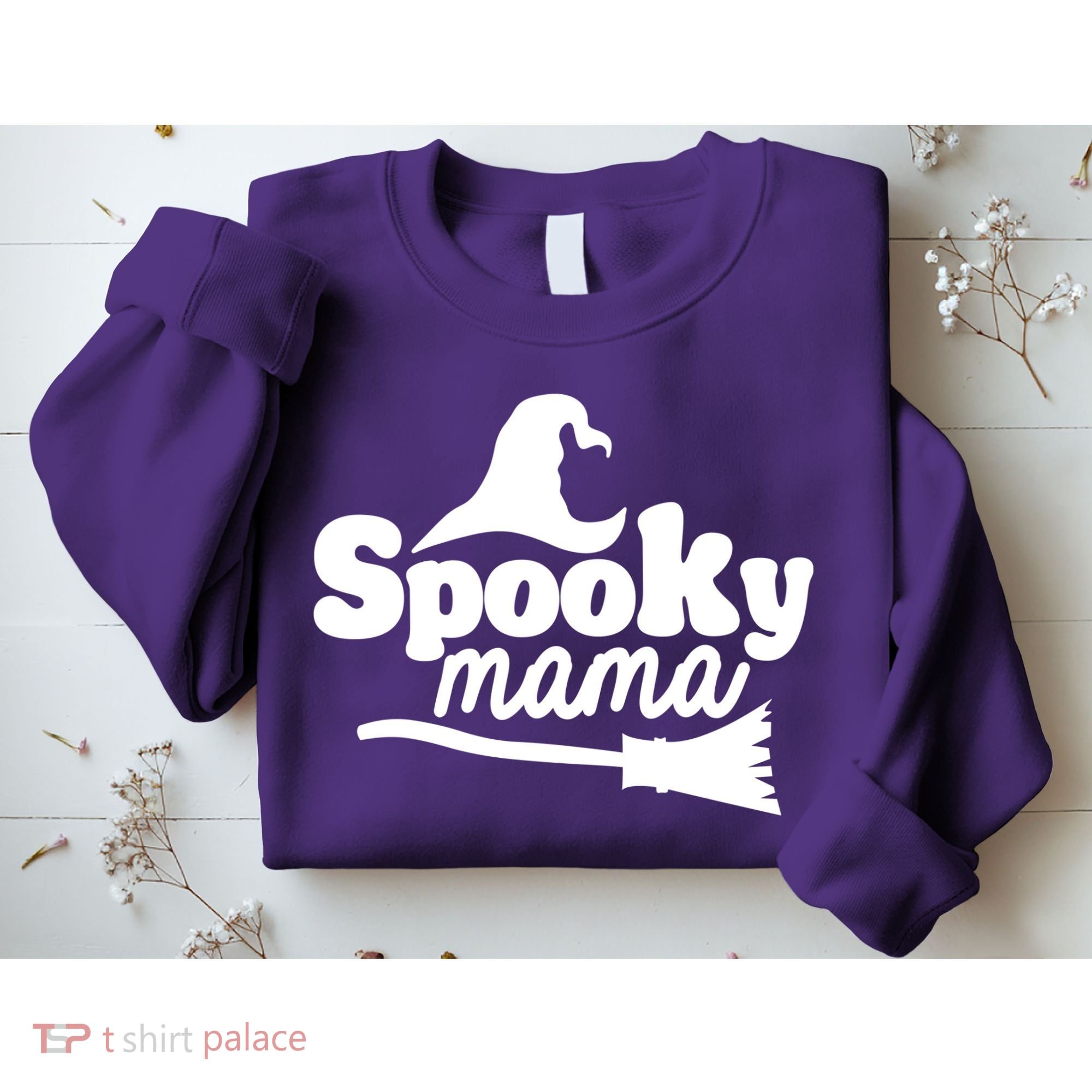 Spooky Mama Witch Broom Halloween Sweatshirt